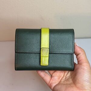 Loewe Small Vertical Wallet Green/Lime Yellow Grained Calf Leather